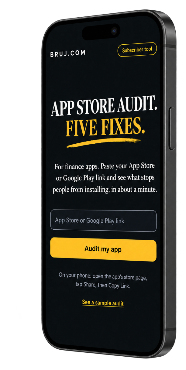 App Store Audit tool: paste your app link and get five store page fixes.